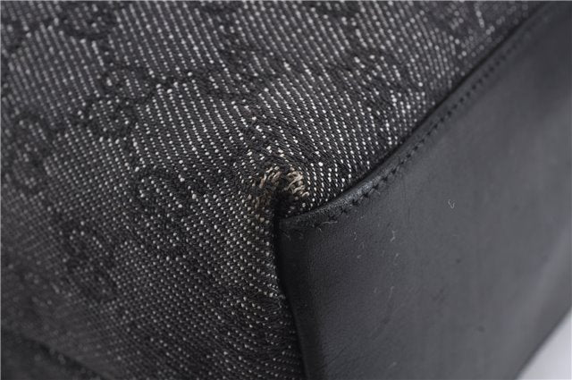 Authentic GUCCI Bamboo Shoulder Tote Bag GG Canvas Leather 92709 Black 1650E