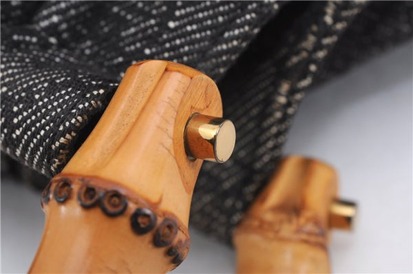 Authentic GUCCI Bamboo Shoulder Tote Bag GG Canvas Leather 92709 Black 1650E