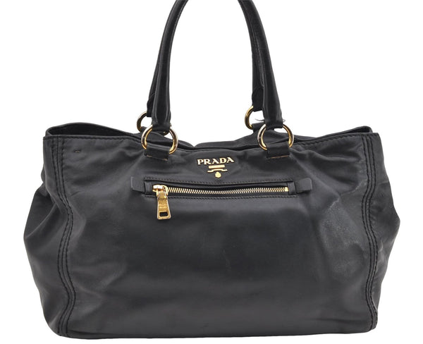 Authentic PRADA Vintage Leather 2Way Shoulder Tote Bag Black 1654E