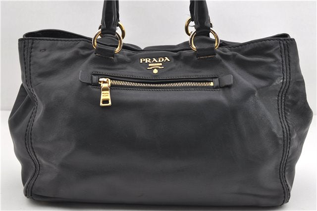 Authentic PRADA Vintage Leather 2Way Shoulder Tote Bag Black 1654E