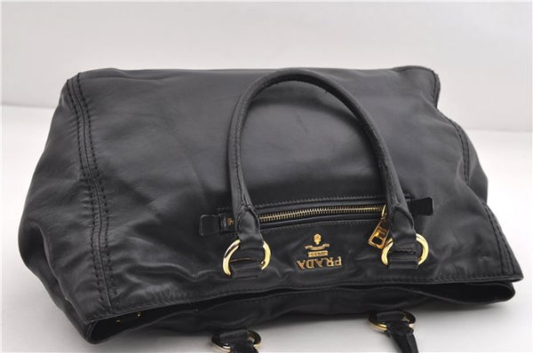 Authentic PRADA Vintage Leather 2Way Shoulder Tote Bag Black 1654E