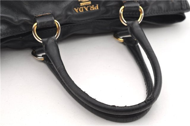 Authentic PRADA Vintage Leather 2Way Shoulder Tote Bag Black 1654E