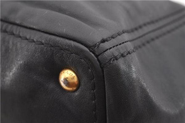 Authentic PRADA Vintage Leather 2Way Shoulder Tote Bag Black 1654E