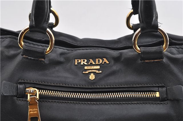 Authentic PRADA Vintage Leather 2Way Shoulder Tote Bag Black 1654E