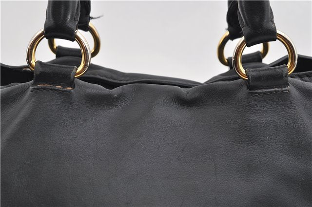 Authentic PRADA Vintage Leather 2Way Shoulder Tote Bag Black 1654E
