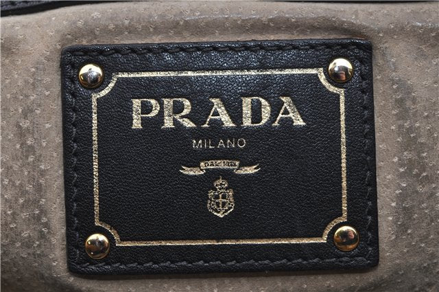 Authentic PRADA Vintage Leather 2Way Shoulder Tote Bag Black 1654E
