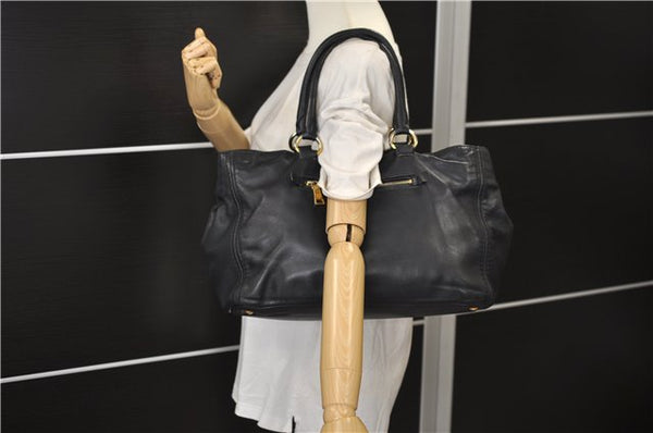 Authentic PRADA Vintage Leather 2Way Shoulder Tote Bag Black 1654E