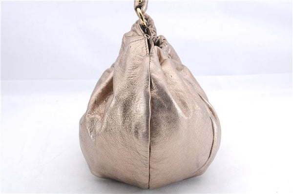 Authentic Salvatore Ferragamo Vara Ribbon Shoulder Hand Bag Leather Gold 1657E