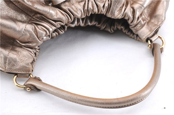Authentic Salvatore Ferragamo Vara Ribbon Shoulder Hand Bag Leather Gold 1657E
