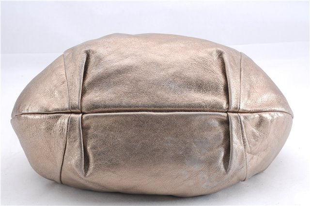 Authentic Salvatore Ferragamo Vara Ribbon Shoulder Hand Bag Leather Gold 1657E