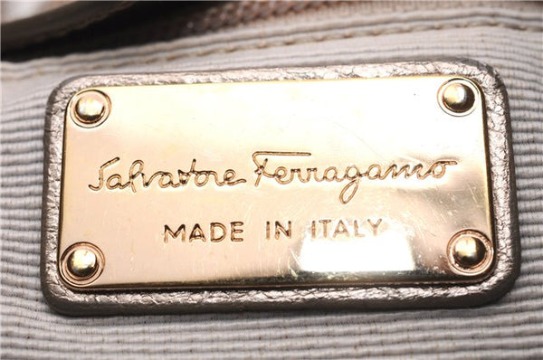 Authentic Salvatore Ferragamo Vara Ribbon Shoulder Hand Bag Leather Gold 1657E