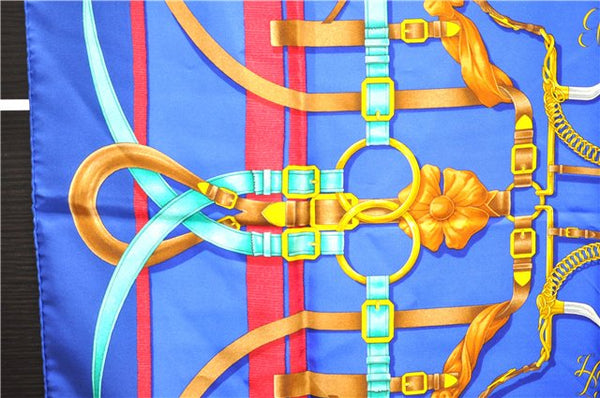 Authentic HERMES Carre 90 Scarf "GRAND MANEGE" Silk Blue 1662E