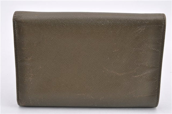 Authentic PRADA Vintage Saffiano Leather Trifold Wallet Purse Khaki Green 1662G