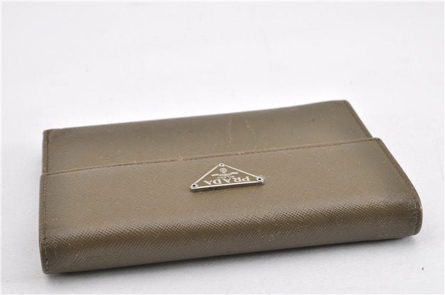 Authentic PRADA Vintage Saffiano Leather Trifold Wallet Purse Khaki Green 1662G