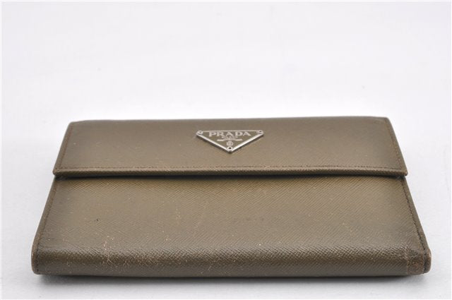 Authentic PRADA Vintage Saffiano Leather Trifold Wallet Purse Khaki Green 1662G