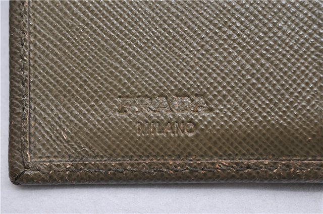 Authentic PRADA Vintage Saffiano Leather Trifold Wallet Purse Khaki Green 1662G