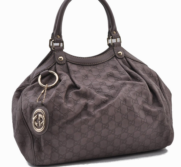 Authentic GUCCI Guccissima Sukey Tote Bag GG Leather 211944 Purple 1666F