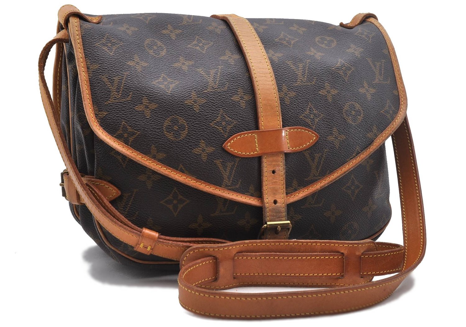 Auth Louis Vuitton Monogram Saumur 30 Shoulder Cross Body Bag M42256 LV 1668D