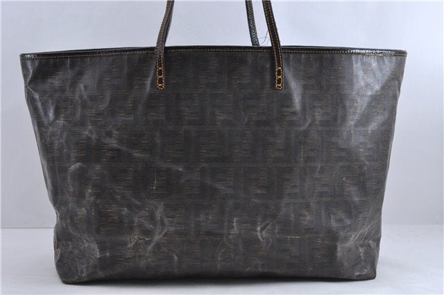 Authentic FENDI Zucca Shoulder Tote Bag PVC Leather Brown 1673D