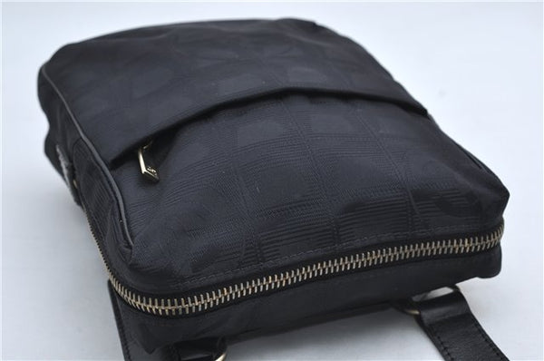 Authentic CHANEL New Travel Line Shoulder Cross Bag Nylon Leather Black 1673E