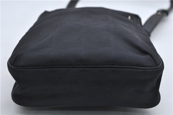 Authentic CHANEL New Travel Line Shoulder Cross Bag Nylon Leather Black 1673E