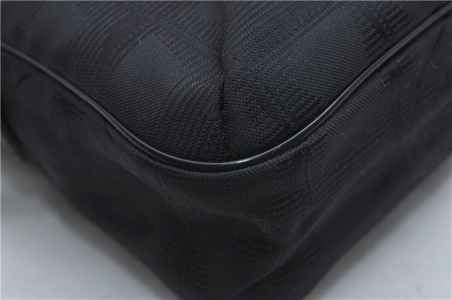 Authentic CHANEL New Travel Line Shoulder Cross Bag Nylon Leather Black 1673E