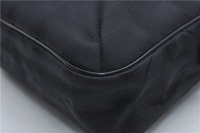 Authentic CHANEL New Travel Line Shoulder Cross Bag Nylon Leather Black 1673E