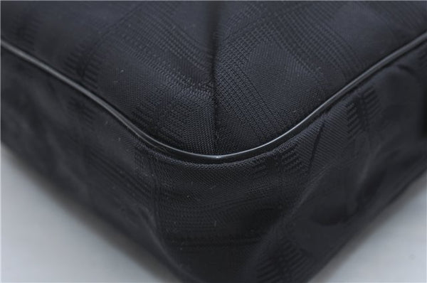 Authentic CHANEL New Travel Line Shoulder Cross Bag Nylon Leather Black 1673E