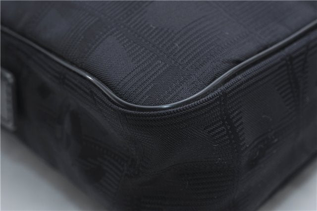 Authentic CHANEL New Travel Line Shoulder Cross Bag Nylon Leather Black 1673E