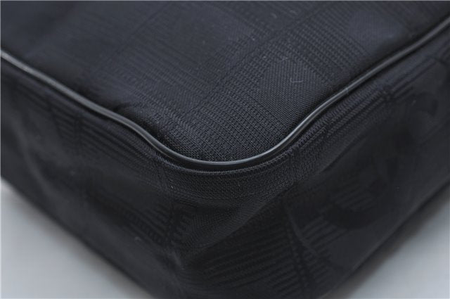 Authentic CHANEL New Travel Line Shoulder Cross Bag Nylon Leather Black 1673E