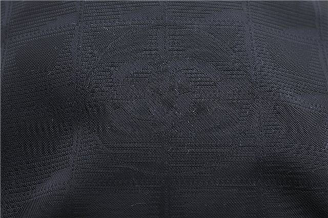 Authentic CHANEL New Travel Line Shoulder Cross Bag Nylon Leather Black 1673E