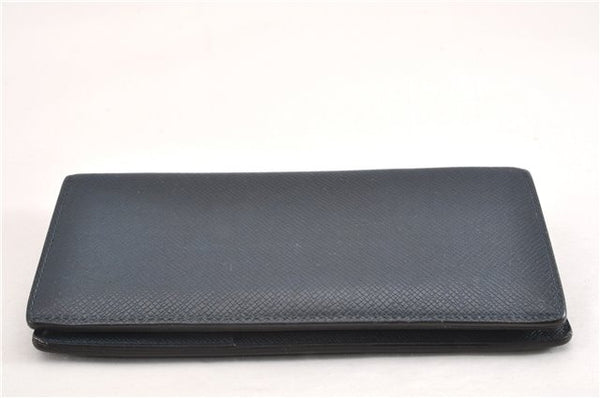 Auth Louis Vuitton Taiga Portefeuille Brazza Long Wallet Navy M30502 LV 1673G