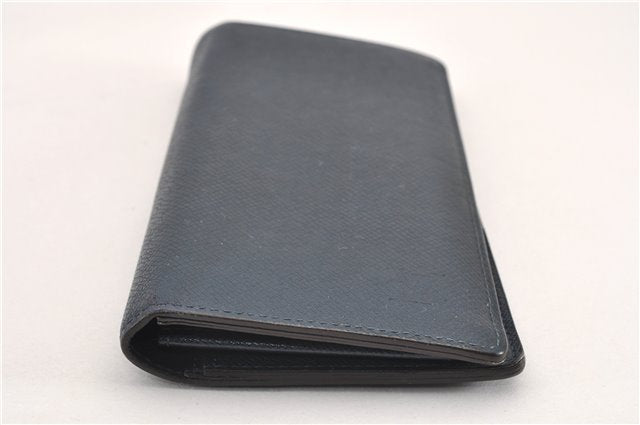 Auth Louis Vuitton Taiga Portefeuille Brazza Long Wallet Navy M30502 LV 1673G