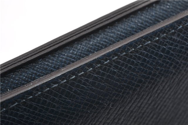 Auth Louis Vuitton Taiga Portefeuille Brazza Long Wallet Navy M30502 LV 1673G