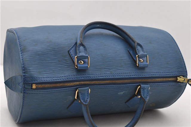 Authentic Louis Vuitton Epi Speedy 30 Hand Bag Purse Blue M43005 LV 1678D