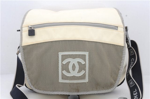 Authentic CHANEL Sports Line CoCo Mark Shoulder Cross Body Bag Nylon Ivory 1680D