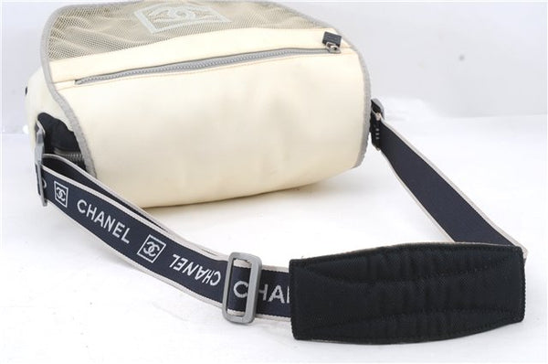 Authentic CHANEL Sports Line CoCo Mark Shoulder Cross Body Bag Nylon Ivory 1680D