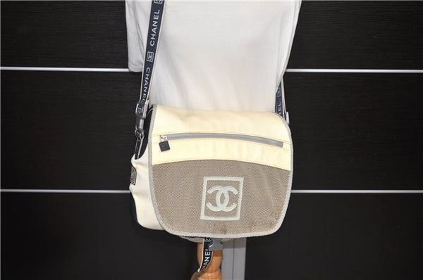 Authentic CHANEL Sports Line CoCo Mark Shoulder Cross Body Bag Nylon Ivory 1680D