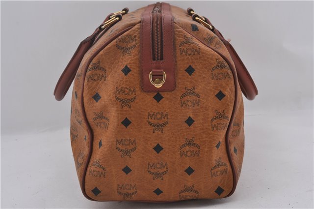 Authentic MCM Visetos Leather Vintage 2Way Shoulder Boston Bag Brown 1681E