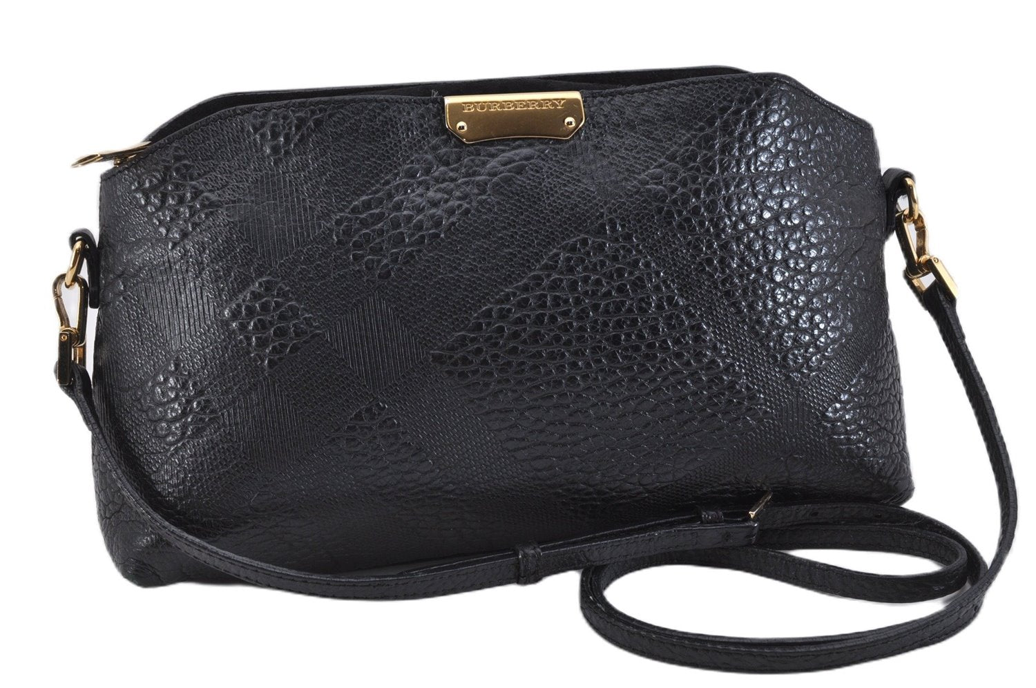 Authentic BURBERRY Vintage Leather Shoulder Cross Body Bag Purse Black 1682F