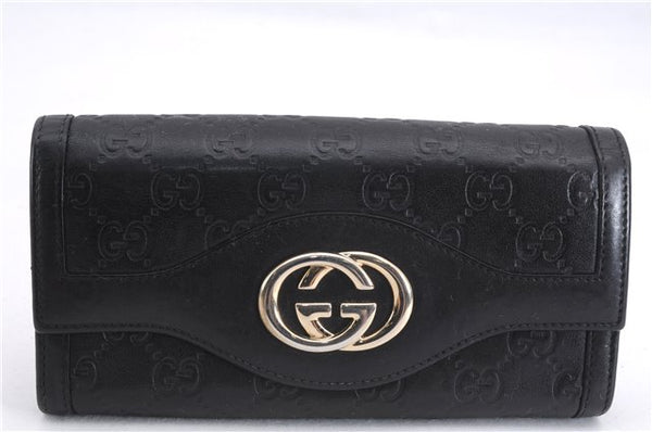 Authentic GUCCI Guccissima Double G Leather Long Wallet Purse 282431 Black 1687E