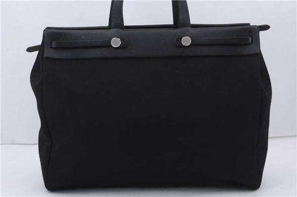 Authentic HERMES Her Bag Cabas GM & GM 2Way Shoulder Tote Bag Canvas Black 1688D