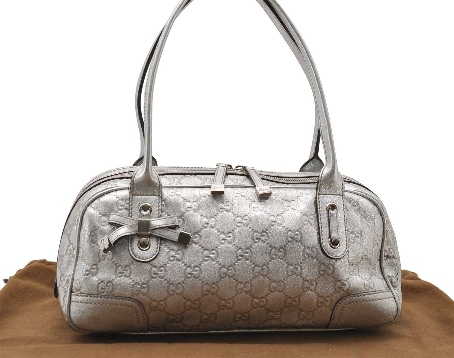 Auth GUCCI Princy Guccissima GG Leather Shoulder Hand Bag 161720 Silver 1690D