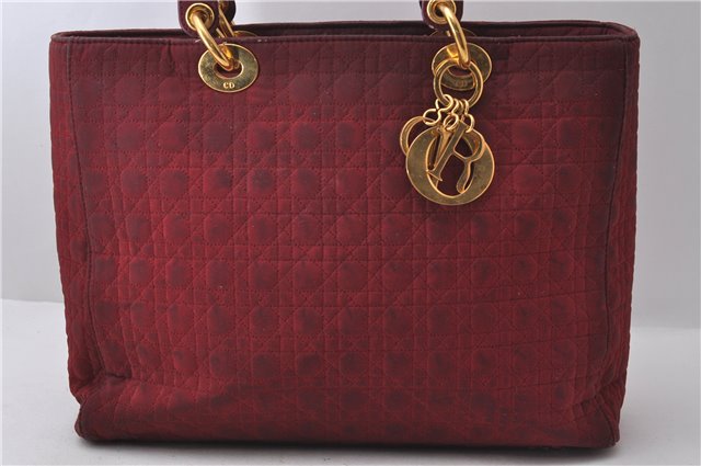 Authentic Christian Dior Lady Dior Cannage Nylon Leather Hand Bag Red CD 1692D