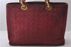 Authentic Christian Dior Lady Dior Cannage Nylon Leather Hand Bag Red CD 1692D