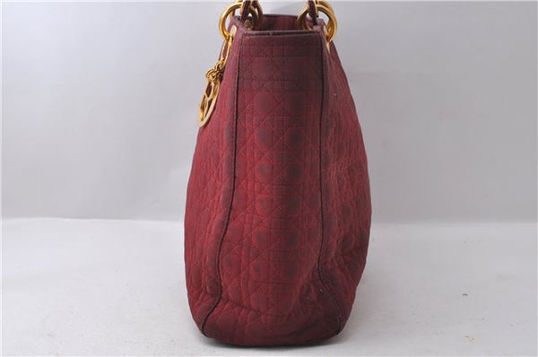 Authentic Christian Dior Lady Dior Cannage Nylon Leather Hand Bag Red CD 1692D