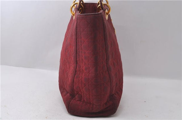 Authentic Christian Dior Lady Dior Cannage Nylon Leather Hand Bag Red CD 1692D