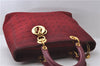 Authentic Christian Dior Lady Dior Cannage Nylon Leather Hand Bag Red CD 1692D