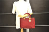 Authentic Christian Dior Lady Dior Cannage Nylon Leather Hand Bag Red CD 1692D