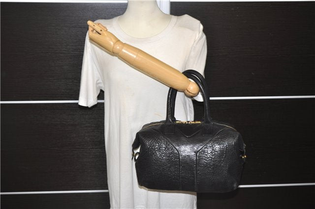 Authentic YVES SAINT LAURENT Easy Boston Hand Bag Leather 208315 Black 1697D